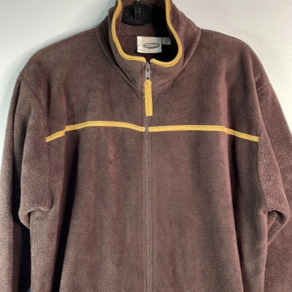 5/$25 STOOKER Fleece Zippered Jacket Dark Brown Contrast Trim Pockets 46 14 - Picture 3 of 11